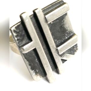 Vintage Midcentury Modernism Silver Ring Artisan Modern Cuboids Unique
